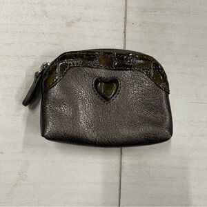 Brighton Coin Purse Brown Pebble Leather with Crocodile‎ trim & heart accent EUC